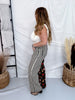 Striped Mixed Print Wide Leg Jeans