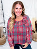 Red Plaid Peasant Blouse With Ruffle Trim