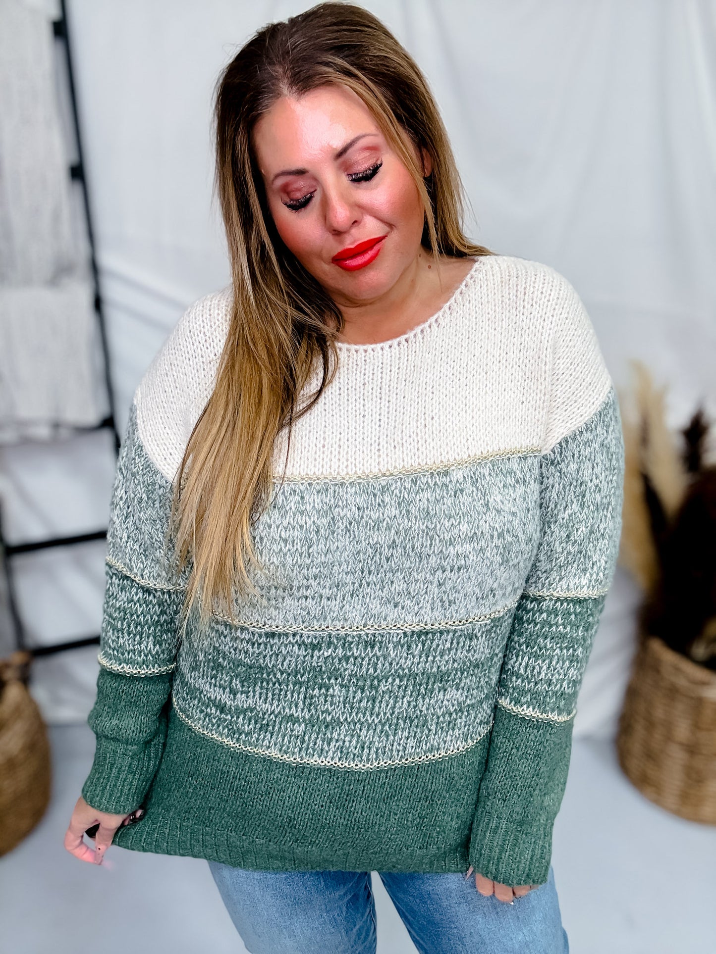 Olive Two-Toned Pullover Sweater