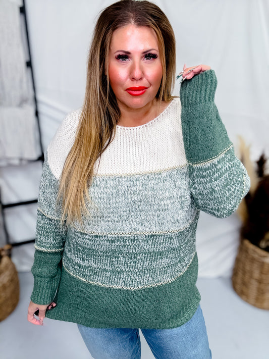 Olive Two-Toned Pullover Sweater