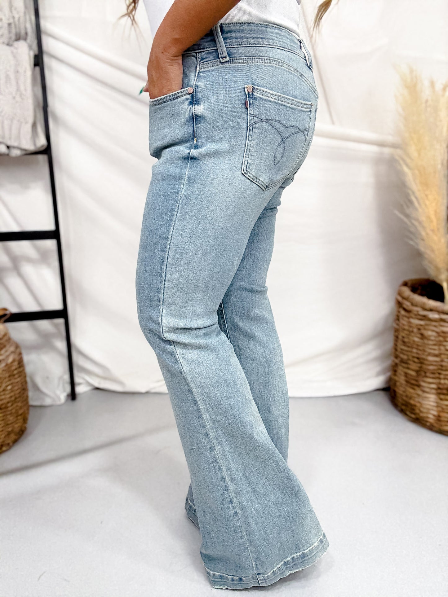 Judy Blue Mid Rise Flare Jeans With Slit Hems (Three Inseams)