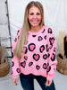 Pink Heart Leopard Print Sweater