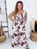Cow Print Wide Leg Jumpsuit With Smocked Bodice