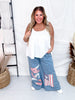 Vintage Washed American Flag & USA Patch Wide Chambray Pants