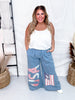 Vintage Washed American Flag & USA Patch Wide Chambray Pants