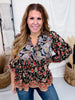 Paisley & Floral Print Split Neck Top