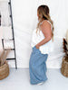 Vintage Washed American Flag & USA Patch Wide Chambray Pants