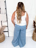 Vintage Washed American Flag & USA Patch Wide Chambray Pants