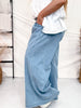 Vintage Washed American Flag & USA Patch Wide Chambray Pants