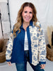 Denim & Floral Colorblock Button Down Top