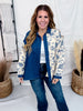 Denim & Floral Colorblock Button Down Top
