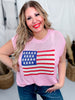 Pink American Flag Drop Shoulder Knit Pullover