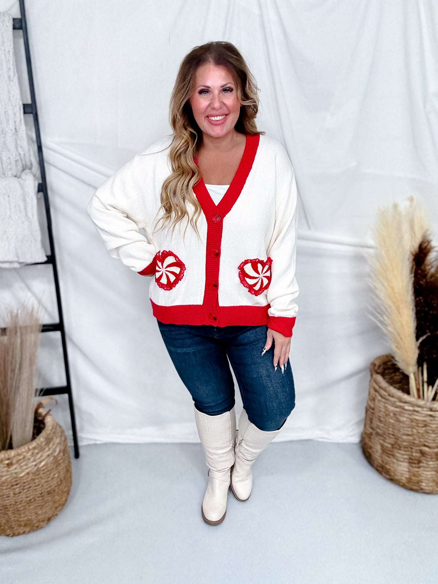 Heart Shaped Peppermint Swirl Button Front Cardigan