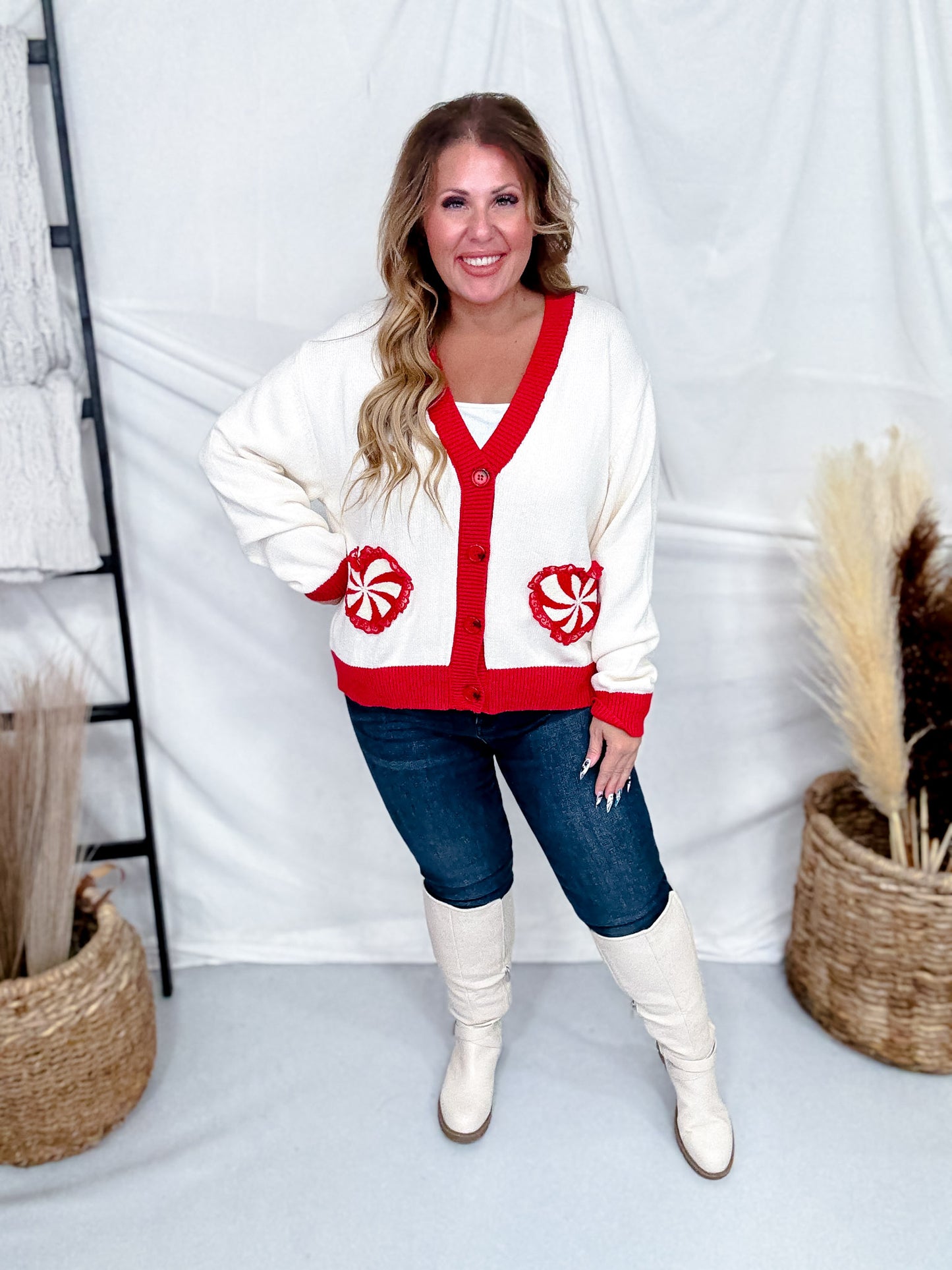 Heart Shaped Peppermint Swirl Button Front Cardigan