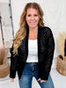 Black Open Front Crochet Cardigan