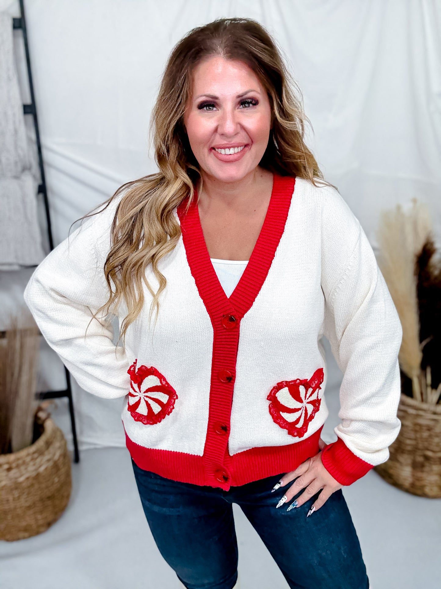 Heart Shaped Peppermint Swirl Button Front Cardigan