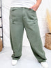 Olive Acid Washed Barrel Leg Denim Pants