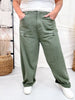 Olive Acid Washed Barrel Leg Denim Pants
