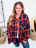 Orange & Navy Back Fringe Plaid Button Down Shirt