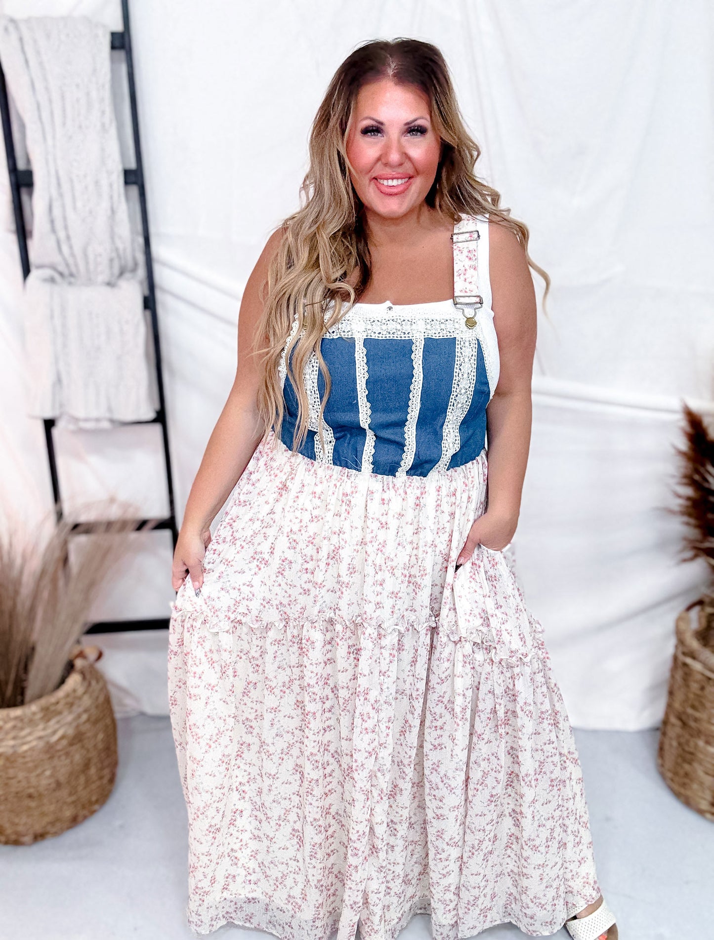 Overall Dress With Denim Top And Chiffon Skirt