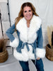 Open Front Denim Jacket With Faux Fur Trim