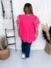 Sunset Coral Airflow Fabric Blouse W/ Embroidered Sleeves