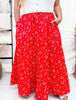 Red Floral Tiered Maxi Skirt