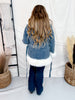 Open Front Denim Jacket With Faux Fur Trim