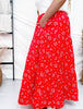 Red Floral Tiered Maxi Skirt