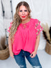 Sunset Coral Airflow Fabric Blouse W/ Embroidered Sleeves