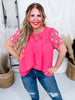 Sunset Coral Airflow Fabric Blouse W/ Embroidered Sleeves