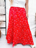 Red Floral Tiered Maxi Skirt