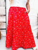 Red Floral Tiered Maxi Skirt