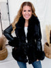 Black Belted Faux Fur & Leather Coat