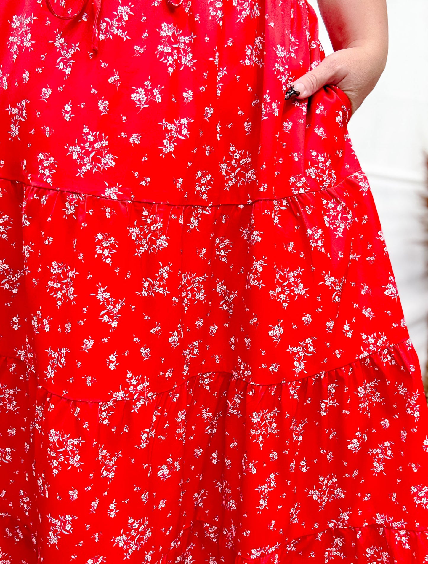 Red Floral Tiered Maxi Skirt