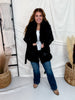 Black Belted Faux Fur & Leather Coat