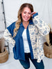 Denim & Floral Colorblock Button Down Top