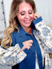 Denim & Floral Colorblock Button Down Top