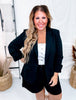 Black Blazer and Shorts Set with Floral Printed Lining
