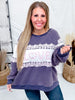 "Love" Mineral Washed Sweatshirt With Floral Lace Trim