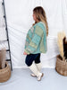 Multi Green Washed Color Block & Patchwork Cardigan