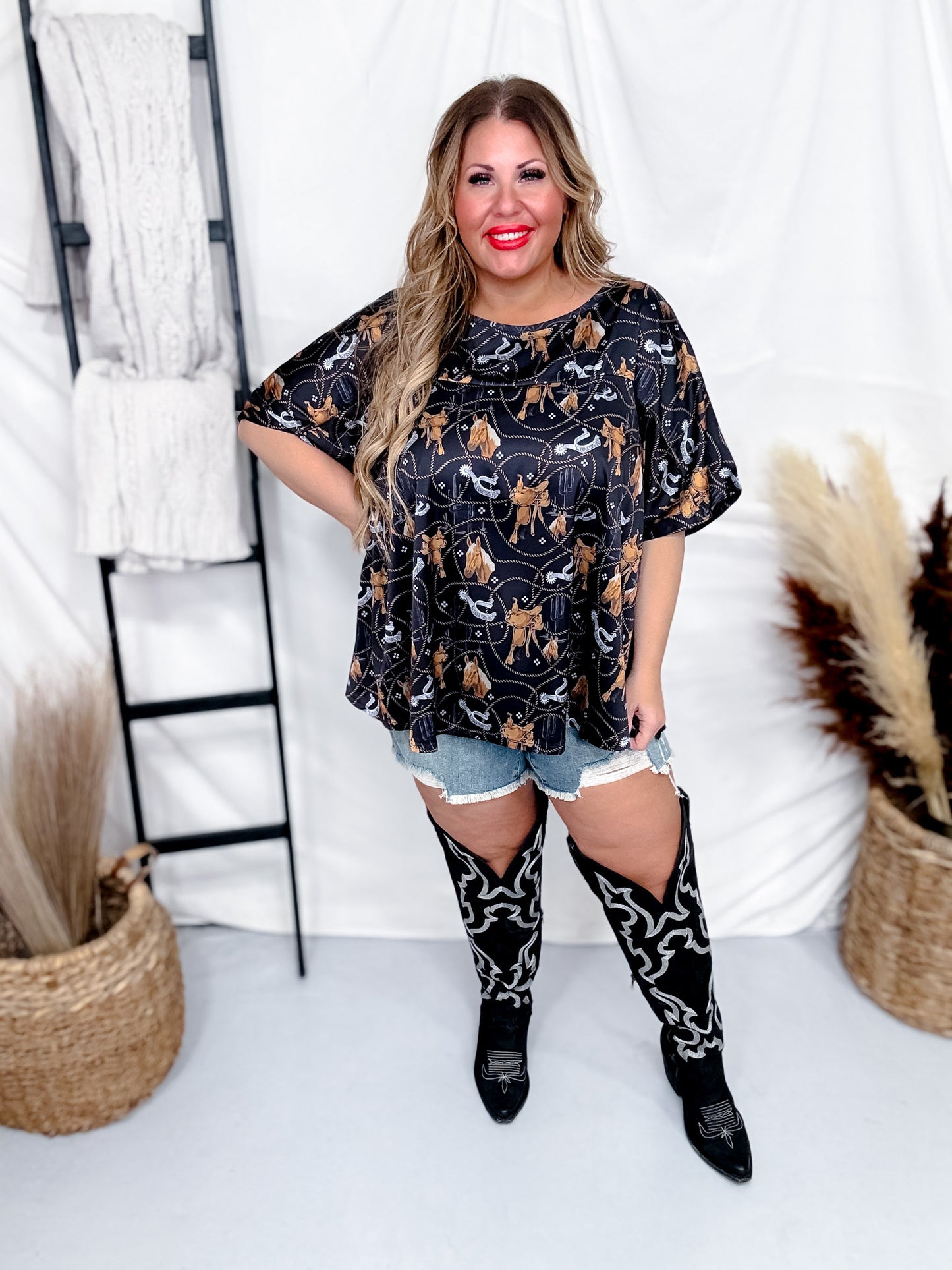 Palomino Prints Satin Oversized Top