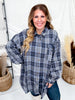 Navy Plaid Mineral Washed Flannel With Curved Hem