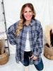 Navy Plaid Mineral Washed Flannel With Curved Hem