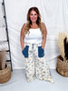 Floral Print Wide Leg Pants With Denim Patch Pockets