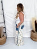 Floral Print Wide Leg Pants With Denim Patch Pockets