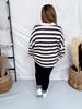 Gray & Cream Striped Sweatshirt With Half Zip Neckline