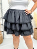 Black Tiered Shirring W/ Lace Trim Mini Skirt