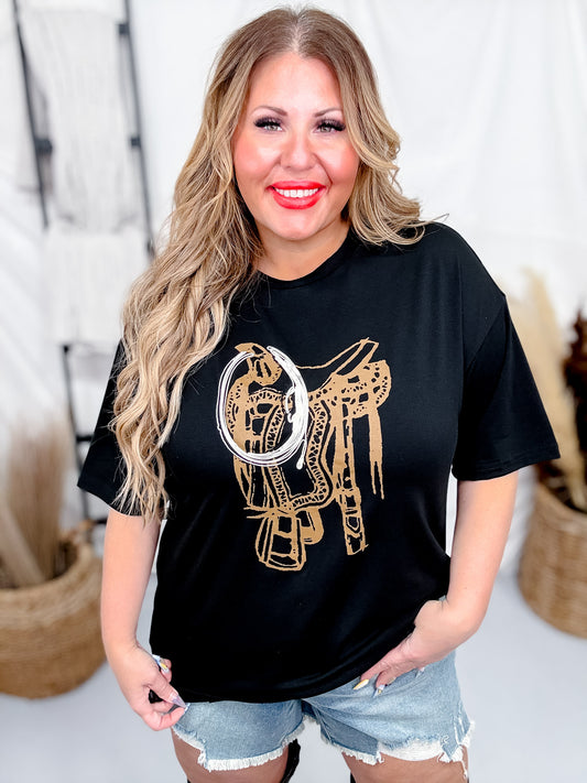 Embroidered Rope Detail Saddle Graphic T-Shirt
