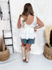 White Lace Trim Deep V-Neck Tank Top